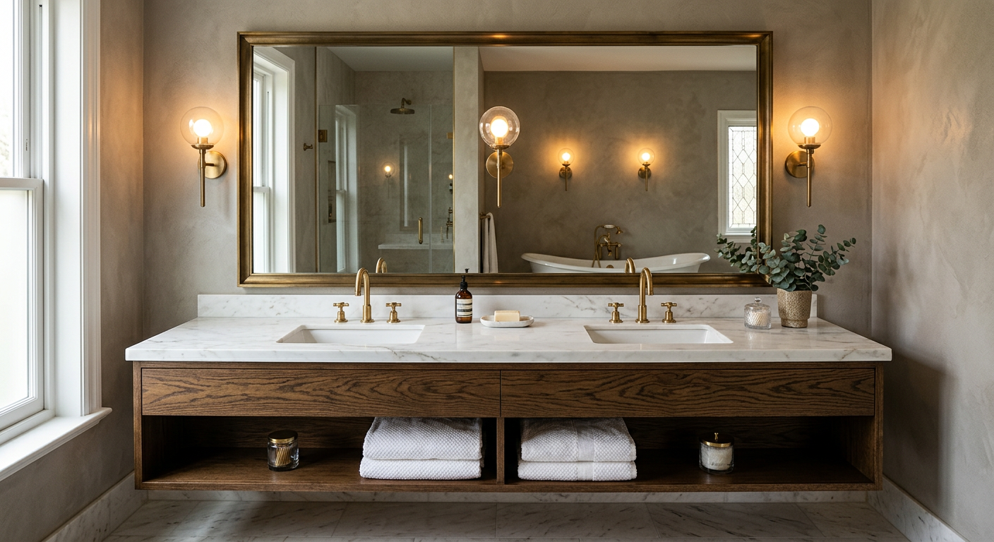 Walk-in shower with bench seat and grab bars in Pierce County home