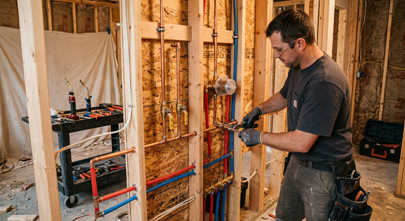 Contractor reviewing permit requirements for bathroom remodel