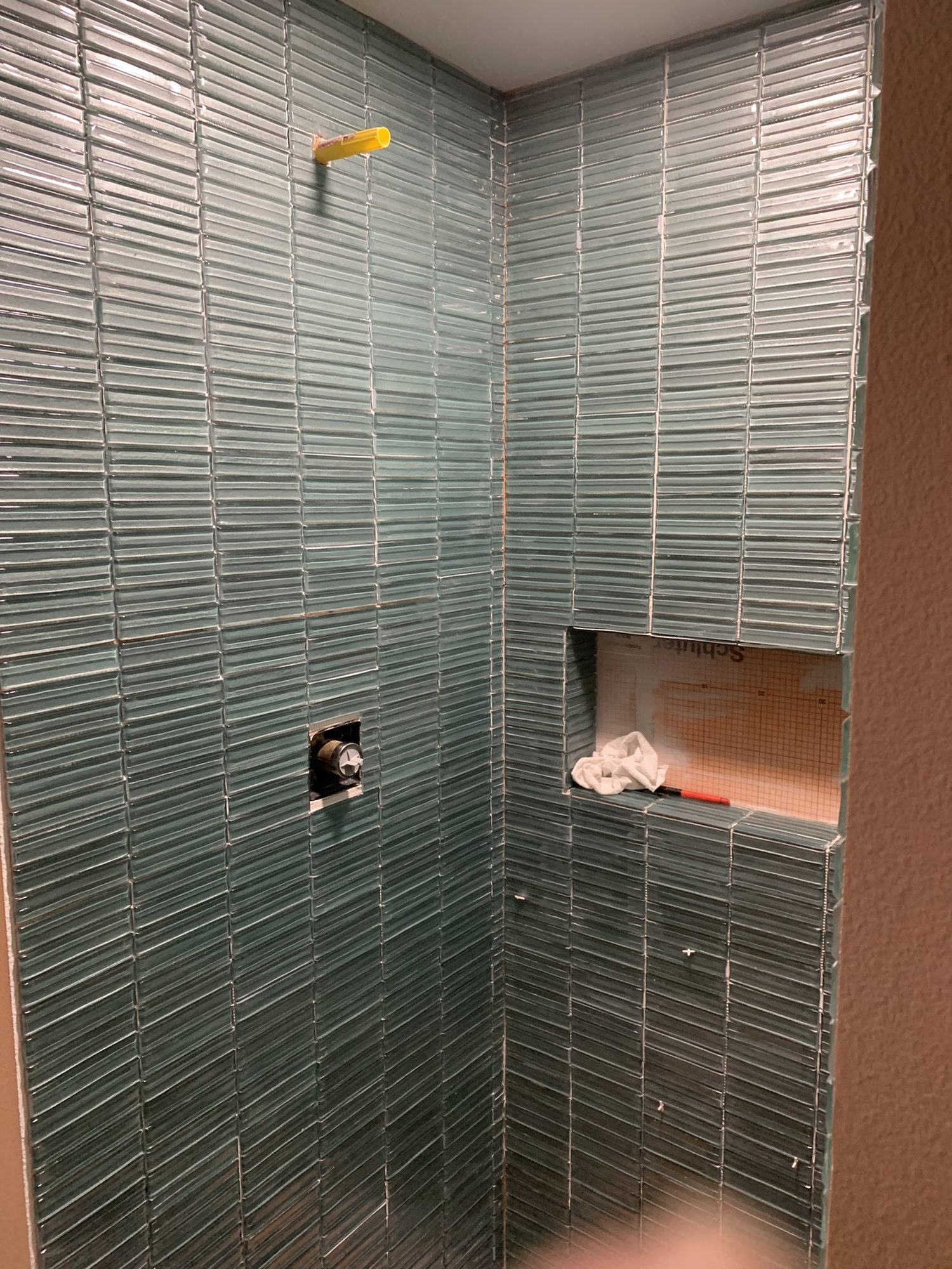Modern Green Tile Shower - Before 6